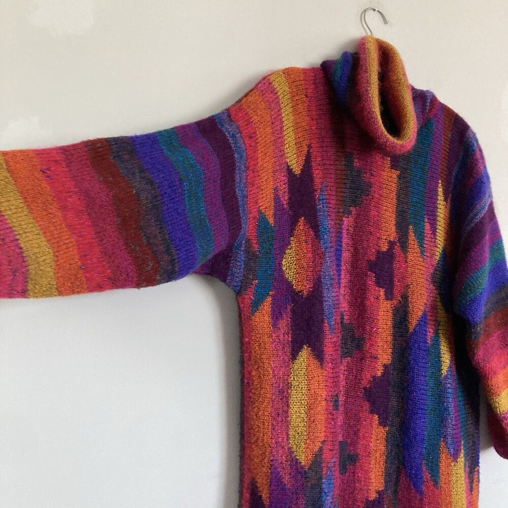 Vintage Mariea Kim Turtleneck Sweater LARGE Colorful Tunic Boho Rainbow Brite - Picture 2 of 14